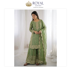 Proveedor Mundial Vende Colección de Trajes Sharara de Seda Fendi Pura con Bordado Pesado y Lentejuelas para Bodas - Product Image 4