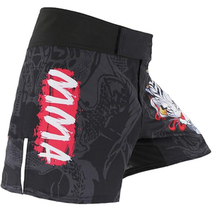 Pantalones Cortos de Artes Marciales para Hombre, Estampado de Tigre y Dragón Negro, Secado Rápido, Poliéster, Corte Regular, Talla Adulto, Logotipo Frontal, Ropa de Artes Marciales Mixtas - Product Image 2