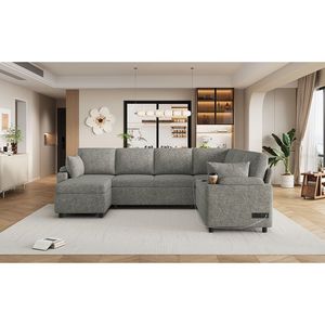109.9\" Versatile U-Shaped Sectional <b>Sofa</b> <b>Bed</b> with Ample Storage Two Cup Holders & Charging Port - Product Image 1