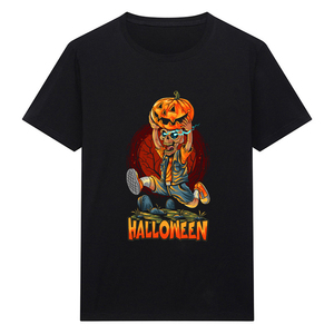 Camiseta de Manga Corta con Cuello Redondo y Estampado de Calavera de Calabaza de Halloween, Hecha a Medida en Fábrica, de Algodón, Corte Regular, Informal y Urbana - Product Image 2