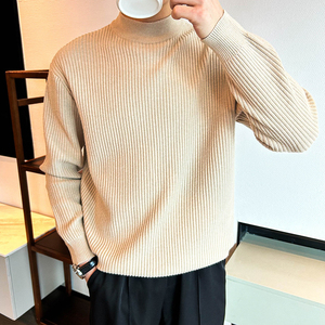 Suéter de Punto para Hombre, Cuello Redondo, Corte Ajustado, Manga Larga, Color Sólido, Diseño Simple, para Invierno - Product Image 4