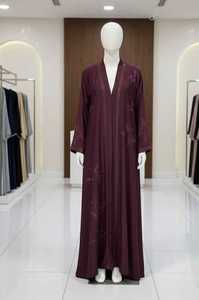 Abaya élégante violette brodée avec col châle, manches longues, robe longue modeste pour femmes, robe abaya brodée, Abaya de Dubaï - Product Image 4