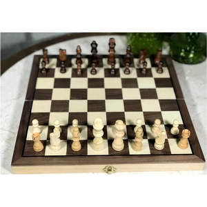 Jeu d'échecs pliable classique 2-en-1 en bois, plateau de 15 pouces, pièces Staunton avec emplacements de rangement, ensemble d'échecs professionnel - Product Image 1