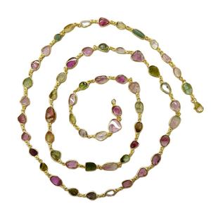 Everyday Wear 925 Sterling Silver Chapado en oro Multi Tourmaline Office Wear Collar de cadena larga con cuentas - Product Image 1