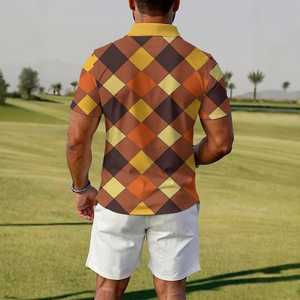 Wholesale <b>Mens</b> <b>70s</b> Vintage Retro Anti-Wrinkle Knitted Print Golf for <b>Shirts</b> Classic Nostalgia Design Custom Logo - Product Image 4