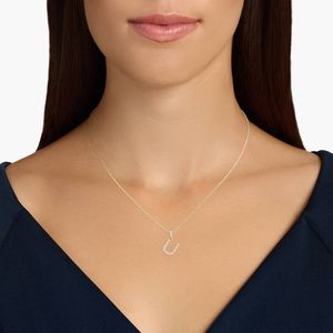 18K <b>Solid</b> <b>Gold</b> Diamond Letter U <b>Pendant</b> Necklace Round Brilliant Cut Classic Style Link Chain Unisex Everyday Wear - Product Image 2