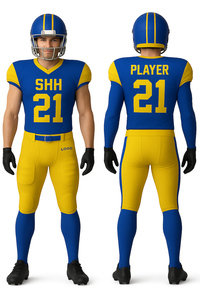 Ensemble de maillot et pantalon de football américain sublimé personnalisé SHH pour homme, noir et or, style ajusté, anti-humidité - Product Image 3