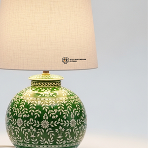Lampe en os d'hibou incrusté de fleurs vertes avec abat-jour |   Éclairage de décoration intérieure moderne de luxe - Product Image 5