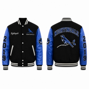 Wholesale Custom Logo Embroidery Baseball <b>Jacket</b> Sports Loose OEM Baseball Varsity <b>Jacket</b> Wool Body <b>Leather</b> Sleeves - Product Image 1