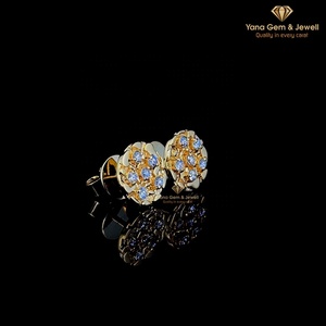 Pendientes de tuerca con forma redonda de oro amarillo macizo de 14 quilates para mujer, 0,30 quilates en total, diamante CVD cultivado en laboratorio, color D-E-F, claridad VVS-VS - Product Image 2