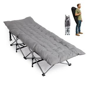 Modern Gray Folding Camping Cot <b>Bed</b> <b>Portable</b> Steel Frame with Soft Pad for Home Office Nap Beach Travel Adults Sleeping Cot - Product Image 1