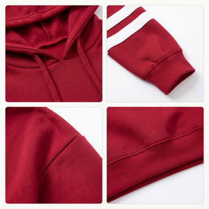 เสื้อฮู้ดดี้วาร์ซิตี้ผู้หญิงลายทางสีแดงแบบสั่งทำพิเศษ พร้อมไหล่ตก ผ้าฝ้ายฟลีซ ขายส่ง - Product Image 3