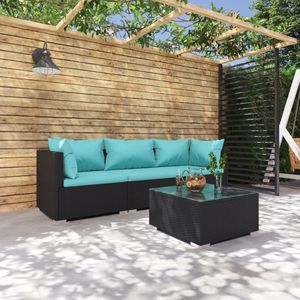 Set 4 mobili da giardino in Poly Rattan nero con cuscini - Product Image 1