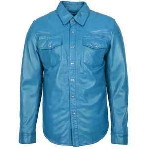 Men's Solid Blue Long Sleeve Casual <b>Shirt</b> With Turn-down Collar And Front Pockets - Product Image 3
