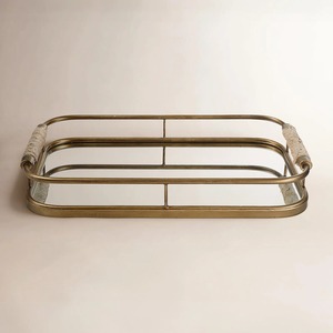 Rectangular Metal Storage Tray With Polished Frame And Cork Handles Minimalist Design For <b>Tabletop</b> Use - Product Image 6