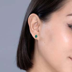 Classic Oval <b>Emerald</b> <b>Stud</b> Earrings in 14kt Yellow Gold with Minimalist Four Prong Basket Setting Gift for Girlfriend - Product Image 2