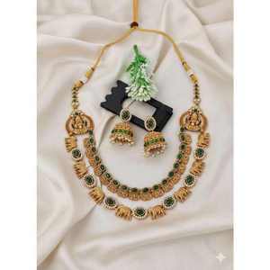 Conjunto de Collar y Pendientes de Aleación de Latón y Cobre de Primera Calidad, Joyería Tradicional de la India del Sur para Bodas y Fiestas, Joyería Moderna para Mujer - Product Image 3