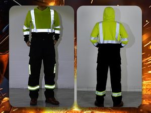 Pantalon de travail haute visibilité ignifuge avec bandes réfléchissantes, pantalon cargo à taille élastique, uniforme de sécurité bleu marine - Product Image 2