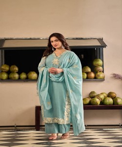 Ropa Étnica Tradicional Azul Claro para Mujer, Estilo Informal de Algodón hasta el Tobillo, Corte Regular, India Pakistán, 86025 SAHAJANAND- SI:-394 - Product Image 2