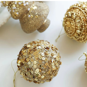 ลูกบอลคริสต์มาสสีทอง ทนทานต่อการแตกหัก ประดับด้วยกลิตเตอร์และเลื่อม ลูกบอลโฟมตกแต่งต้นคริสต์มาส ของประดับตกแต่งต้นคริสต์มาสแบบแขวน - Product Image 3