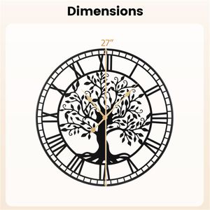 Orologio da Parete Decorativo Black Tree Life 27FT, Movimento al Quarzo Silenzioso, Numeri Romani Facili da Leggere, Elegante Motivo Geometrico in Resina - Product Image 5
