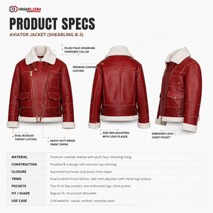 Women's Premium Cowhide <b>Leather</b> B-3 Heavy <b>Winter</b> Aviator Bomber <b>Jacket</b> with Faux Fur Lining - Product Image 5