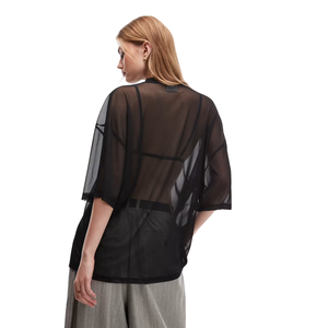 Blusa transparente de manga ancha para mujer, cuello redondo, ajuste holgado, top transparente con dobladillo curvo, camisa lisa para superpuesta, ropa con etiqueta personalizada - Product Image 2