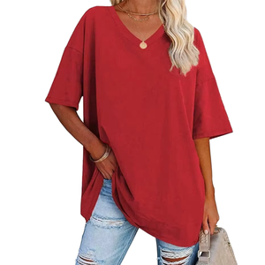 <b>Women</b> Oversized Cotton V Neck T Shirt Soft Breathable Loose Fit Casual <b>Top</b> Custom Logo Wholesale Supplier - Product Image 3