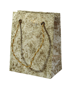 Sac en papier artisanal écologique en coton recyclé imprimé batik doré avec poignées en papier artistique et cordons métalliques pour présentoir de cadres photo - Product Image 2