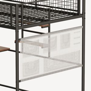 Full-Size Loft Metal <b>Bed</b> with <b>LED</b> Lighting and Charging Station for Bedroom and Dormitory Black Color - Product Image 1