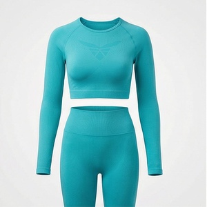 Ensemble de yoga sans couture extensible et respirant pour femmes, vêtements de sport, tenue de fitness, équipement de sport, vente en gros, logo personnalisé - Product Image 1