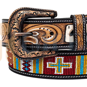 Ceinture en cuir pleine fleur pour homme, style western, broderie ethnique, boucle à ardillon en cuivre, solide, décontractée, durable, personnalisable - Product Image 3