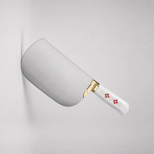Cuchillo de Carnicero de Alta Resistencia, Hoja Ancha Curva Plateada, Mango Blanco con Puntos Rojos, Empuñadura Dorada, Cuchillo de Cocina para Cortar Carne - Product Image 3