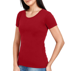 <b>Women's</b> <b>Red</b> Scoop Neck Short Sleeve <b>T</b>-<b>Shirt</b> Slim Fit 100% Cotton Casual Solid Color Breathable factory made <b>t</b>-<b>shirt</b> for <b>women</b> - Product Image 3