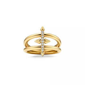 Anillo de doble flecha dorado con diamantes redondos cultivados en laboratorio - Product Image 4