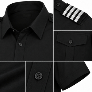 Chaqueta de Uniforme Negra Premium de Manga Corta, Poliéster/Algodón, Verano, para Capitán de Avión, con Epaulettes, Ropa de Trabajo Profesional para Tripulación de Aviación - Product Image 5