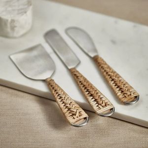 New Excellent Rattan Stainless Steel <b>Cheese</b> <b>Set</b> Silver Mirrored Polished <b>Cheese</b> Slicer <b>Set</b> Top Selling Factory Wholesale - Product Image 1