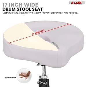 5 Core Drum Throne <b>Padded</b> 4" Pressure Relief Ergonomic Drummer <b>Stool</b> Swivel Adjustable 25.50" White - Product Image 6