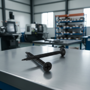 Tornillo para paneles de yeso, clase 8.8, acero al carbono, rosca fina/grosa, punta de taladro, autoperforante, cabeza de platillo/trompeta, negro/gris, métrico/pulgada, PDC - Product Image 1