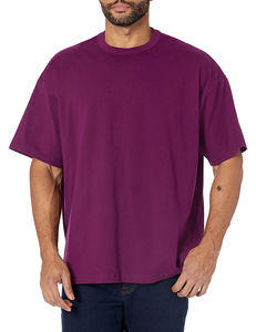 Camiseta de algodón morada lisa extragrande para hombre, de manga corta, cuello redondo, estilo casual, tejido de punto, largo extendido - Product Image 1