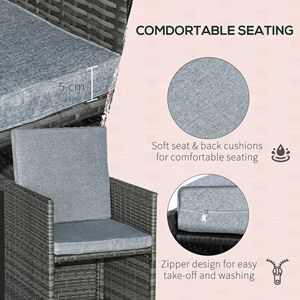Set di Mobili da Esterno in Rattan Grigio a 9 Pezzi Salvaspazio con Tavolo e Sedie per Patio o Uso Ospedaliero con Cuscini - Product Image 5