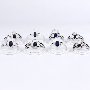 Anillo de Compromiso y Boda para Mujer, Hecho a Mano, con Lapislázuli, Decorativo, con Cuentas, Chapado en Plata de Ley, Estilo Vintage - Product Image 2