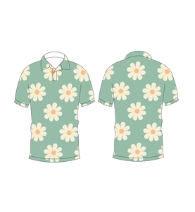 เสื้อโปโลพิมพ์ลายดอกเดซี่สีเขียวมิ้นท์สำหรับบุรุษแขนสั้นลำลองฤดูร้อนเสื้อยืดคอปกติดกระดุม - Product Image 3