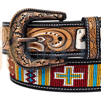 Ceinture en cuir pleine fleur de qualité supérieure, gravée à la main, décorative, style western, ceinture en cuir pleine fleur ornée de perles
