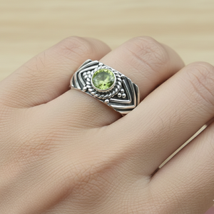 Natural <b>Peridot</b> Silver <b>Ring</b> Handmade 925 Sterling Gold Plated Minimalist Geometric Band Women Fashion Fine Jewelry Gift for Men - Product Image 3