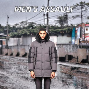 Parka Gris para Hombre con Bloques de Color, Abrigo de Invierno con Capucha, Chaqueta Larga Acolchada Gruesa con Cuello de Piel, Parkas para Hombre - Product Image 2