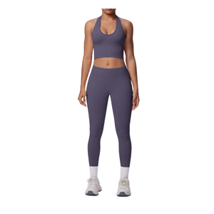 <b>Women</b> Yoga Set Halter Neck Cross Front Tank High Waisted <b>Leggings</b> 2 Piece Fitness Workout Outfit - Product Image 2