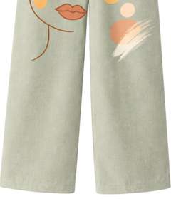 Conjunto de Dos Piezas para Mujer, Diseño Abstracto con Estampado de Rostro, Camisa de Manga Corta con Botones y Pantalón de Pierna Ancha, Ropa Casual - Product Image 4