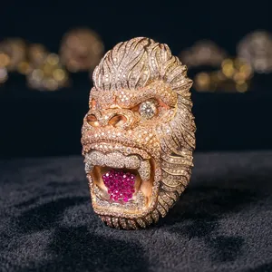 Colgante con forma de cabeza de gorila, con diamantes de moissanita de colores, chapado en oro macizo, diseño de cara de simio, joyería animal estilo hip hop - Product Image 2