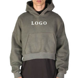 Sudadera con capucha extragrande de felpa francesa de alta calidad, personalizada, estilo urbano, lisa, sin estampado, corta - Product Image 1